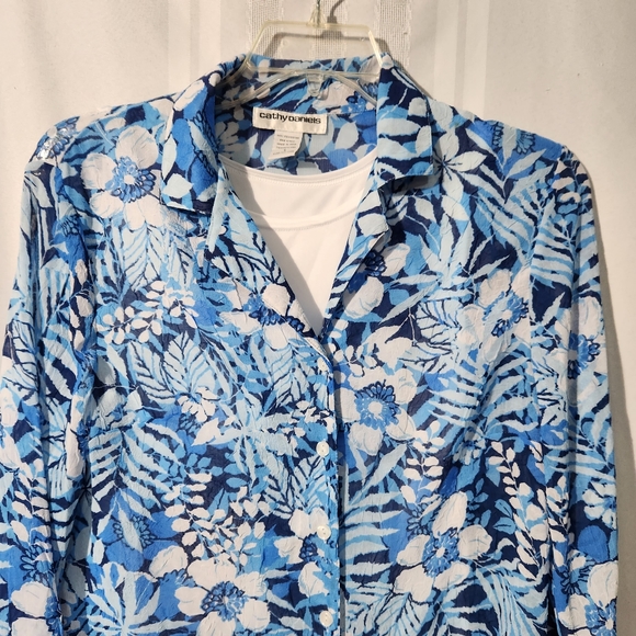 CATHY DANIELS TOP BLUE & WHITE COLLARED TWINSET WITH CAMI SIZE SMALL NWT - Picture 2 of 11